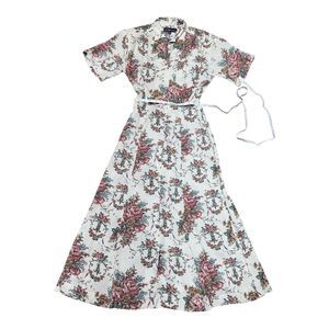 Vtg Ralph Lauren White Floral Maxi Dress Sz 4 Button Front Pockets Short Sleeve
